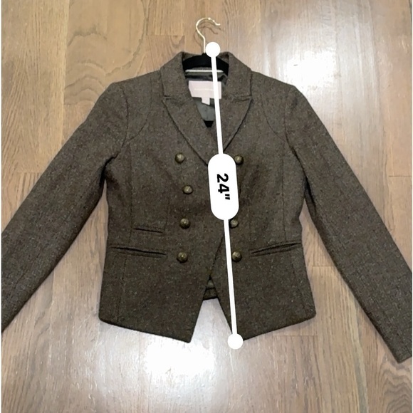 Banana Republic Tweed Military Style Brown/Olive Blazer size 2P old money D - Picture 10 of 11